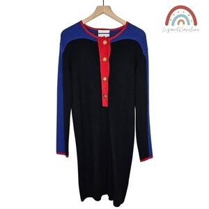 Vintage Karin Stevens 90s Wool Sweater Knit Colorblock Oversized Dress